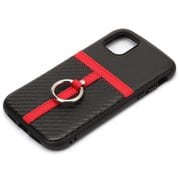 PG-19CPT03BK [iPhone 11 Pro Max用 ポケット&リング付ハイブリッドタフケース カーボン調ブラック]