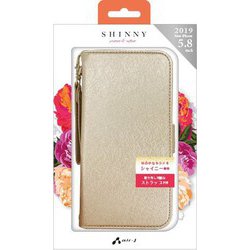 AC-P19S-SHY SG [iPhone 11 Pro シャイニー スリム手帳型ケース（ストラップ付） ゴールド]