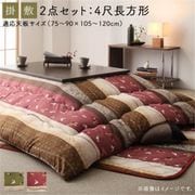 ふっくら綿入り うさぎ和柄こたつ布団 つきひ 掛布団&敷布団2点セット 適応天板サイズ：4尺長方形(80×120cm)天板対応 こたつ布団カラー：なでしこ YS-222682