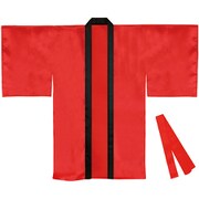 サテンロングハッピ袖付 赤 L(ハチマキ付)