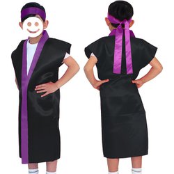 サテンロングハッピ 黒(紫襟)Jハチマキ付