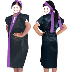 サテンロングハッピ 黒(紫襟)Sハチマキ付