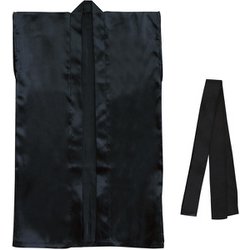 ソフトサテンロングハッピ L 黒 (ハチマキ付)