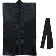 ソフトサテンロングハッピ L 黒 (ハチマキ付)