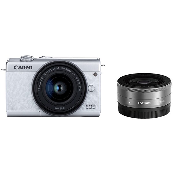 EOS M200 ダブルレンズキット ホワイト [ボディ APS-Cサイズ ミラーレスカメラ＋交換レンズ「EF-M15-45mm F3.5-6.3 IS STM（シルバー）」＋「EF-M22mm F2 STM（シルバー）」]