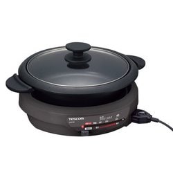 グリルなべ 3.4L 1300W ヒーター式 直火対応 深なべ/スライド式温度調節レバー マグネットプラグ ガラス蓋付き カジュアルグレー GP6100-H