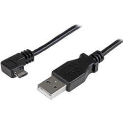 充電＆同期用 Micro USBケーブル 2m L型右向き オス/オス 24AWG USBAUB2MRA