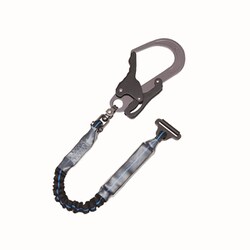 2丁掛ジャバラ剣フック自在環付きペダルフックランヤード 黒-緋ライン 1700mm