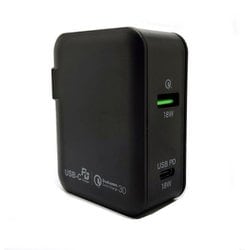 USB急速充電器 USB PD（パワーデリバリー）+QC3.0対応 18W  スイングプラグ採用 ブラック FUSB-ACQCPD36BK