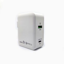 USB急速充電器 USB PD（パワーデリバリー）+QC3.0対応 18W  スイングプラグ採用 ホワイト FUSB-ACQCPD36WH