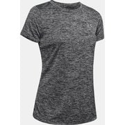 UAテック ショートスリーブTシャツ UA TECH SSC - TWIST 1277206 Black/Metallic Silver(001) SMサイズ [ランニングウェア シャツ レディース]