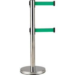 緑十字　Ｗベルトパーテーション　本体：銀　ベルト：緑　ＷＢＰ−Ｓ−Ｇ　高さ１０００ｍｍ　ＳＵＳ製　　332141　114-9021 日本緑十字社 ベルトパーテーション 本体のみ(ベルトカセットなし) RBB