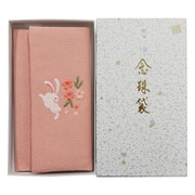 804-6 [エステルちりめん 念珠袋 刺繍入り 花うさぎ ピンク]