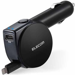 シガーチャージャー 4.8A インジケーター付 リール90cm＋USB Aポート ブラック MPA-CCL04BK