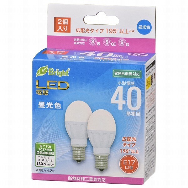 Lda4d G E17ih222p Led電球e17 40形相当 広配光 密閉型器具対応2p 昼光色 日本未発売 断熱材施工器具