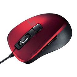 マウス 有線 静音 小型 ブルーLED 5ボタン ケーブル長1.5m 戻る/進むボタン搭載 カウント切替機能 機能割り当て レッド MA-BL156R