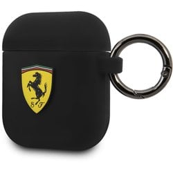 Ferrari AIRPOD CASE COVER RING PRINTED SHIELD LOGO BLACK SILICONE FESACCSILSHBK