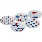 桜・豆絞り・立涌・うろこ・金魚・ 3寸丸小皿(5枚組)