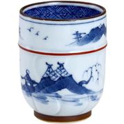 枯淡山水 湯呑み(小)腰筋染付赤