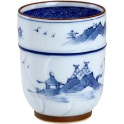 枯淡山水 湯呑み（大）腰筋染付青