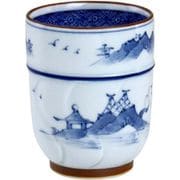 枯淡山水 湯呑み(大)腰筋染付青