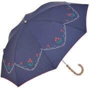 2257NV [ハンカチーフ刺繍 50cm 手開き 長傘 レディース ネイビー]