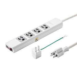 電源タップ 雷ガード マグネット 4個口 5m 3ピン 抜け止め 一括スイッチ 通電確認ランプ 雷ガード確認ランプ ブレーカー搭載 3P/2P変換アダプタ付き 絶縁キャップ付き アース端子付き アースターミナル ホワイト TAP-SP34MG-5