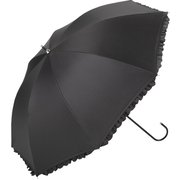 PUヒートカット フリル 50cm 手開き 長傘 レディース ブラック BE-90188
