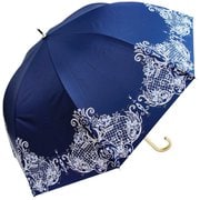 SJ-2021 [ドーム 完全100％遮光 UVカット UPF50+ シルバーラメ入りゴシックレース 58cm ジャンプ 長傘 レディース ネイビー]