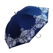 SS-2021 [完全100％遮光 UVカット UPF50+ シルバーラメ入りゴシックレース 50cm 手開き スライドショート傘 レディース ネイビー]