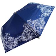 SM-2021 [完全100％遮光 UVカット UPF50+ シルバーラメ入りゴシックレース 50cm 手開き 折りたたみ傘 レディース ネイビー]