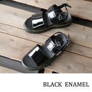 BJ 厚底前ベルト&アンクルベルトサンダル ブラックエナメル S