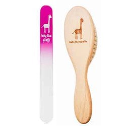 ベビー用品 baby blue giraffe ガラス製爪やすり＆ベビーヘアブラシ セット ピンク