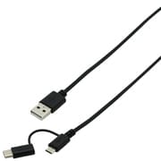 変換コネクタ付 2Wayケーブル 2A出力 micro USB+Type-C 1.0m ブラック BUS2W100BK
