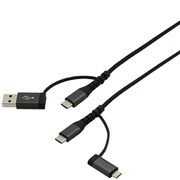変換コネクタ付 PREMIUM 4Wayケーブル 3A出力 PD対応 micro USB/USB Type-C/USB Type-A 1.0m ガンメタ BUCS4WAN100GM