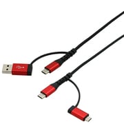 変換コネクタ付 PREMIUM 4Wayケーブル 3A出力 PD対応 micro USB/USB Type-C/USB Type-A 1.0m レッド BUCS4WAN100RD