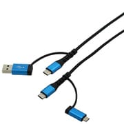 変換コネクタ付 PREMIUM 4Wayケーブル 3A出力 PD対応 micro USB/USB Type-C/USB Type-A 1.0m ブルー BUCS4WAN100BL