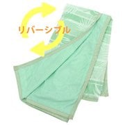 クールケット ハーフケット 両面使える ひんやり冷たい冷感 & ふんわり綿パイル ボーダーリーフ柄 グリーン 約100×140cm TK101016-53
