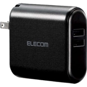 モバイルバッテリー リチウムイオン電池 AC一体型 2.4A USB-A出力2ポート PSE適合 3350mAh ブラック DE-AC02-3350BK