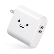 モバイルバッテリー リチウムイオン電池 AC一体型 2.4A USB-A出力2ポート PSE適合 3350mAh ホワイトフェイス DE-AC02-3350WF