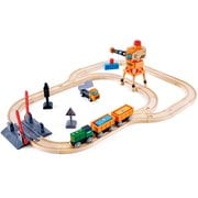 木製玩具 E3732 Hape（ハペ） クレーン付き踏切レールセット