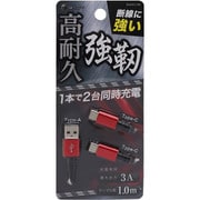 強靭ケーブル 3A Type-A/Type-C×2 1.0m レッド BUSACC100RD