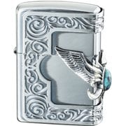 ライター ZIPPO 3面連続加工 ストーンウィングメタル ターコイズ 天然石+メタル