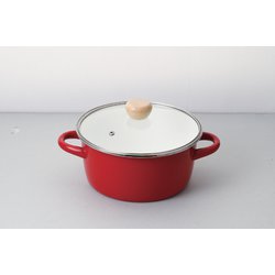 クレヴィア ホーローガラス蓋両手鍋 20cm（レッド） HB-5297