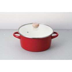 クレヴィア ホーローガラス蓋両手鍋 22cm（レッド） HB-5298