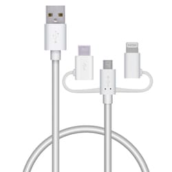 スマートフォン用USBケーブル/3 in 1/microUSB＋Type-C＋Lightning/0.3m/ホワイト MPA-AMBLCAD03WH