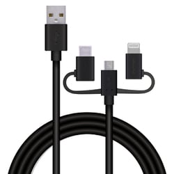 スマートフォン用USBケーブル/3 in 1/microUSB＋Type-C＋Lightning/1.2m/ブラック MPA-AMBLCAD12BK
