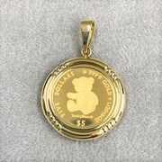 ジュエリー 純金コイン（K18製ペンダント枠付） 1/20oz 2020 テディベア 丸枠