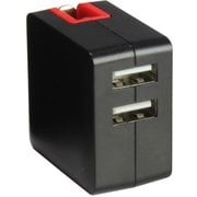 USB AC充電器 USB-A×2 3.1A 自動識別IC搭載 収納式プラグ採用 ブラックレッド MCAA2001BR