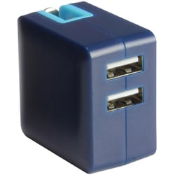 USB AC充電器 USB-A×2 3.1A 自動識別IC搭載 収納式プラグ採用 ブルー MCAA2003BU